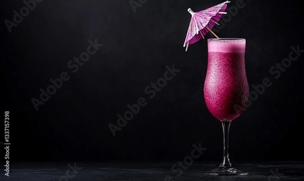 Fototapeta Frosted purple beverage in elegant glass, garnished with a small paper umbrella