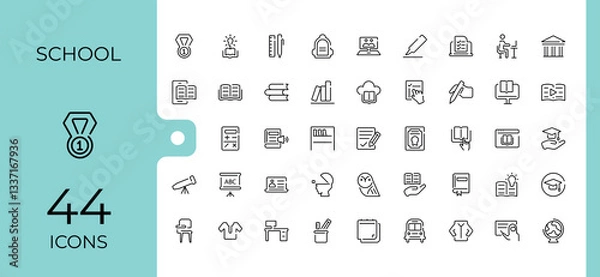 Fototapeta Study And School simple icon set. Includes thin line education, learn, study, book, vector, student and more. Outline icons collection. Set linear icon. Art and illustration.