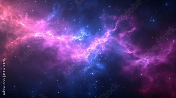 Fototapeta Abstract cosmic swirl, vibrant purple and blue nebula with swirling energy, ideal for space themes or scientific projects.