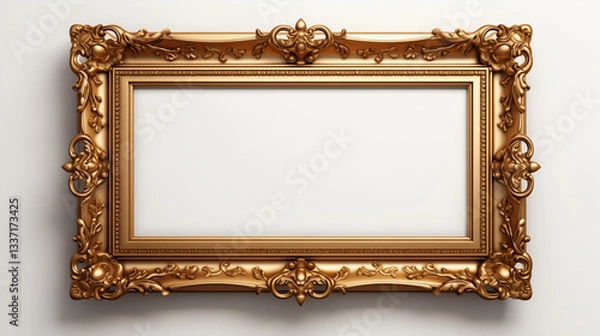 Fototapeta Ornamental golden frame with luxurious design and intricate details on light background with copy space