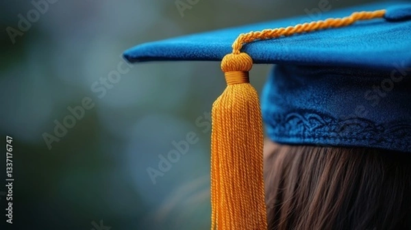 Fototapeta A graduation cap's tassel hanging over the edge, signifying academic achievement