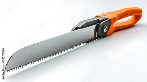 Fototapeta Orange Hand Saw Isolated on White Background 3D Render..
