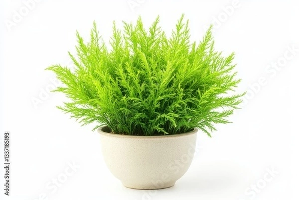 Fototapeta Asparagus fern in a pot isolated on white background showcasing its delicate and lush green foliage