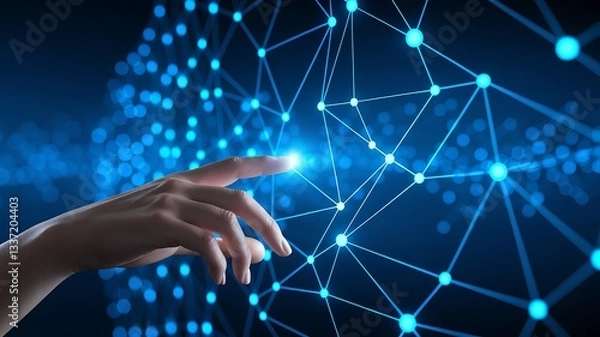 Fototapeta Neural Network Interaction – AI, Machine Learning, and Digital Connectivity, Digital Touch Interface, Technology & Innovation, neural computing, digital neurons, AI-driven systems, neural processing.