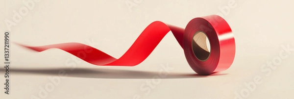 Fototapeta Vibrant red adhesive tape roll with bold contrast and dramatic lighting
