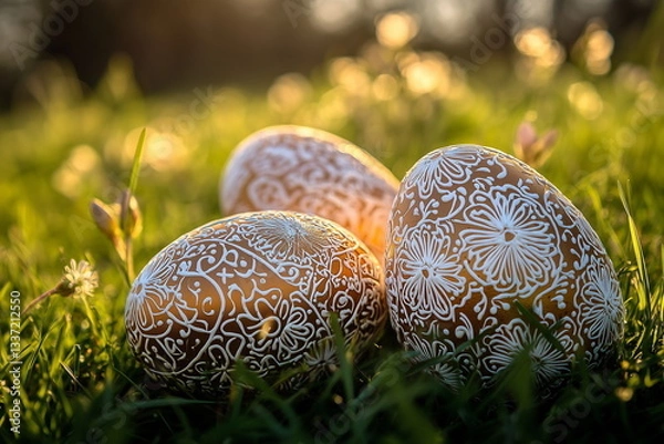 Obraz easter eggs in grass, postcard