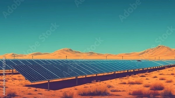 Obraz Close-up of solar panels with sun rays, symbolizing innovation in renewable power, environmental responsibility, and green electricity, ideal for clean energy campaigns, digital book illustration