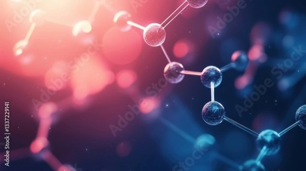 Fototapeta This vibrant illustration features a molecular structure with colorful atoms and bonds, creating a striking abstract background. Ideal for science themes.