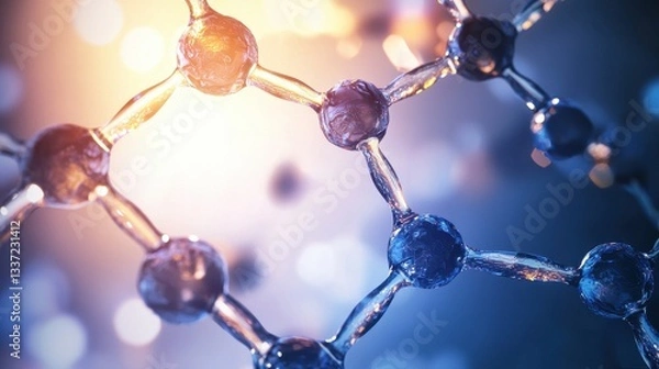 Fototapeta A detailed close-up view of interconnected molecules, highlighting their structure with a blend of vibrant colors and abstract effects. Ideal for scientific themes.