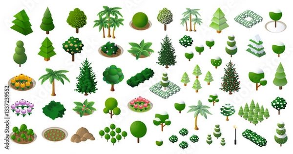 Obraz Collection of isometric trees and plants for landscaping and garden design