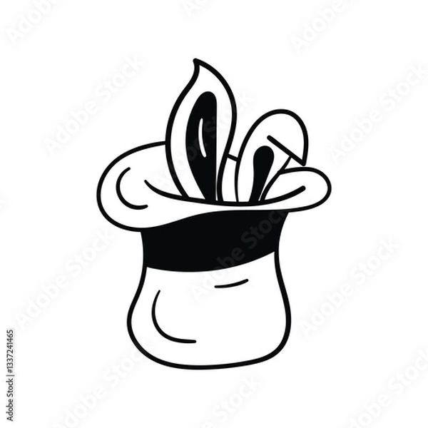 Fototapeta Rabbit Hat glyph doodle icon with white background vector stock illustration