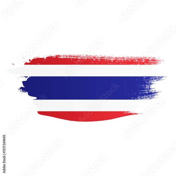 Fototapeta Ink paint brush Thailand flag png transparent background. Thai grunge single texture splatter flag