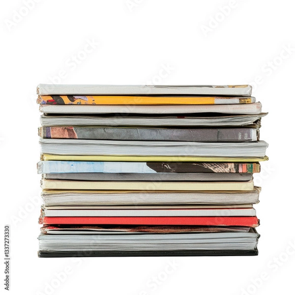 Fototapeta Stack of magazines arranged neatly on a Transparent background showcasing diverse covers and colorful spines, Stack magazines on PNG background