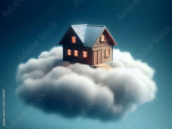 Fototapeta A Lonely House on a Cloud