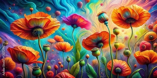 Fototapeta Surreal Abstract Poppies: Repeating Floral Background Pattern