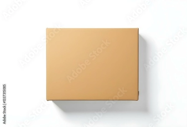 Fototapeta one closed cardboard box on white isolated background, top view