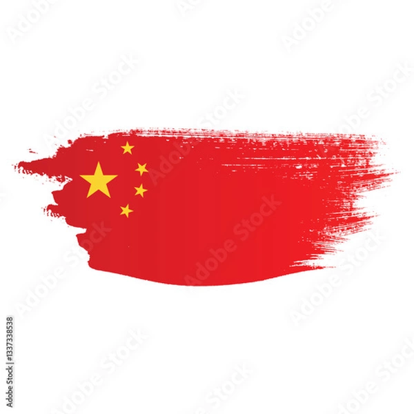 Fototapeta Ink paint brush China flag png transparent background. Chinese grunge elegant texture splatter flag for independence day