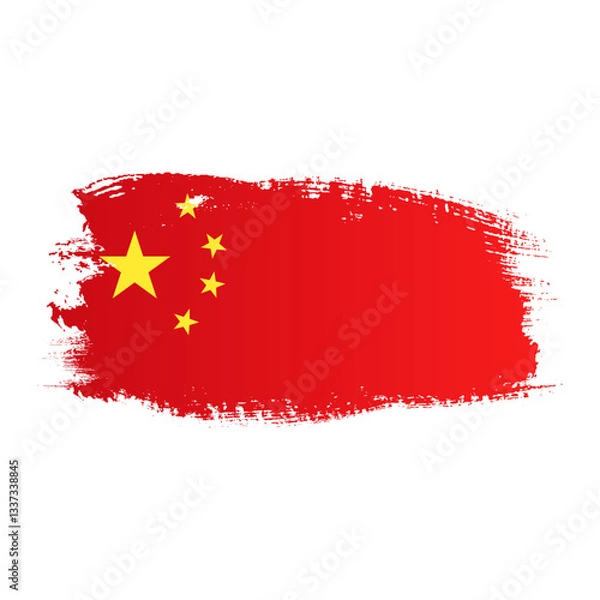 Fototapeta Ink paint brush China flag png transparent background. Chinese creative grungy texture splatter flag for independence day
