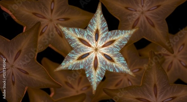 Obraz Glowing Starfruit Slice Macro Abstract Food Photography Nature s Art