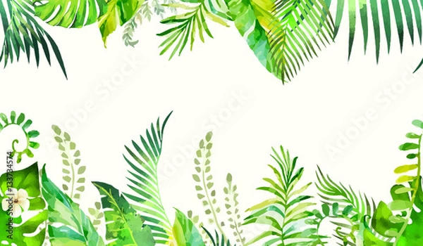 Fototapeta Watercolor tropical palm leaves seamless pattern. Vector illustration.