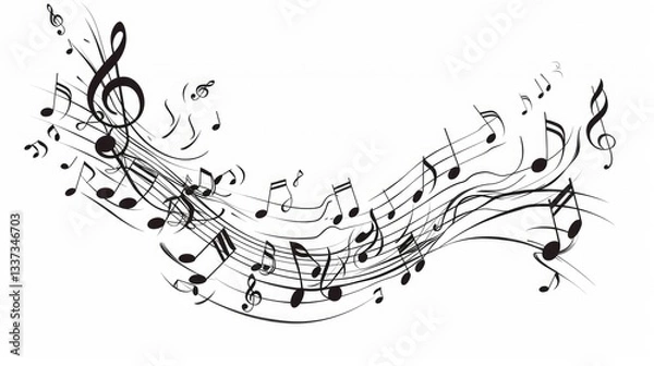 Fototapeta Musical Notes Swirling in a Wave of Sound