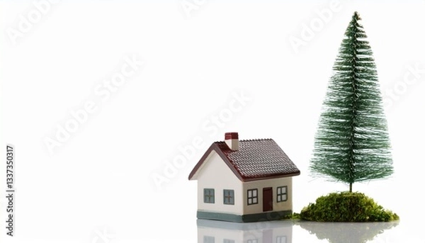 Fototapeta 작은 미니어처 집과 나무가 놓여 있는 이미지