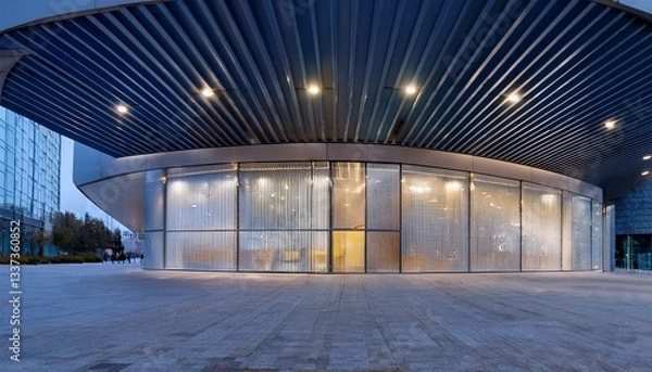 Fototapeta 조명으로 반짝이는 백화점 외벽, 고급스럽고 현대적인 디자인의 유리 파사드