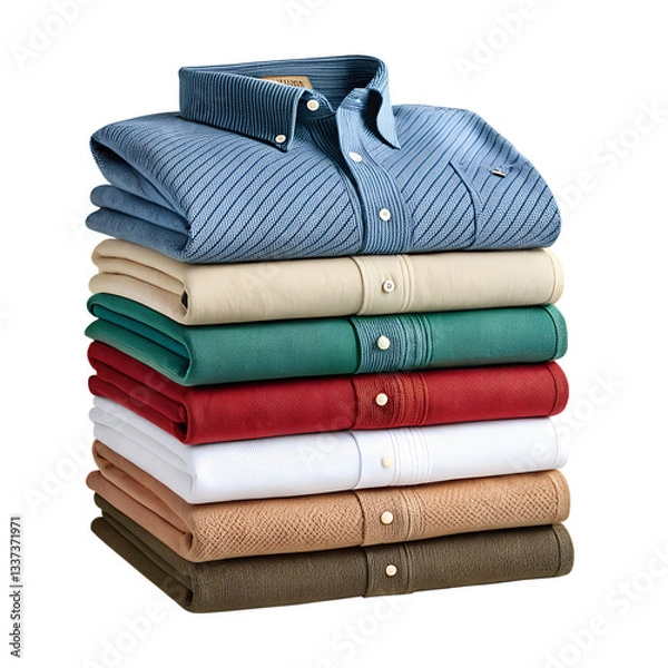 Fototapeta Neatly stacked folded clothes in soft fabric textures. A perfectly arranged clothing stack in a high-quality PNG image. Minimalist folded clothes with crisp textile details.