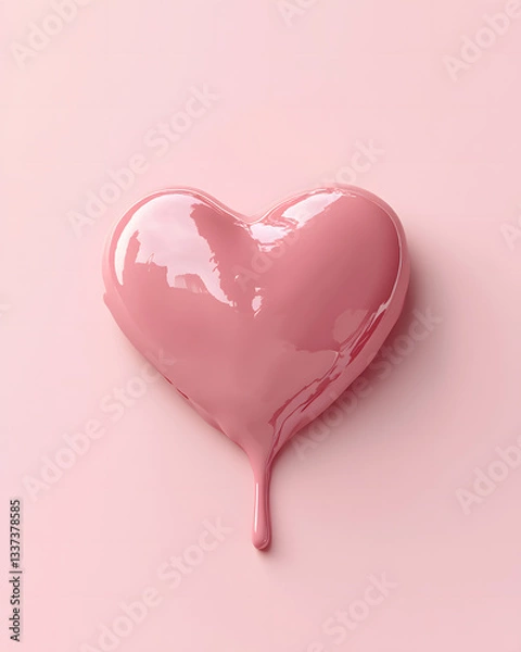 Fototapeta Heart with pink paint dripping. Minimal love concept.