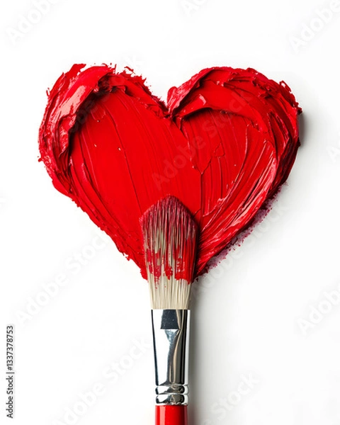 Fototapeta Red paint in shape of a heart on white paper background. Flat lay. Love concept.