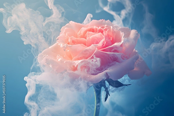 Fototapeta Pink rose flower with white ink. Creative abstract spring nature. Summer bloom concept.