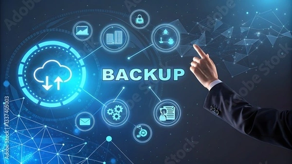 Fototapeta Futuristic Holographic Interface Data Backup & Cyber Security V6