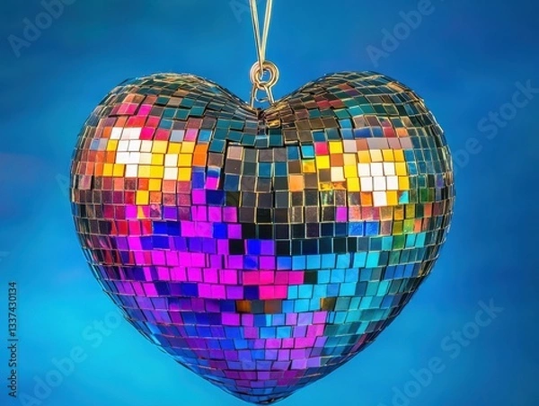 Fototapeta Heart shaped disco ball with colorful lights	