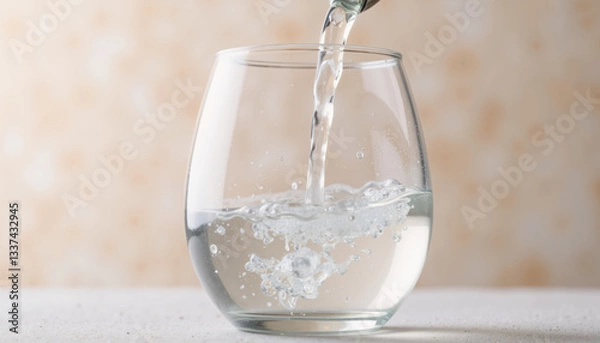Obraz Drinking water for weight loss being poured into transparent glass on neutral background