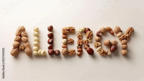 Fototapeta Nuts arranged to spell allergy highlights the importance of awareness of food sensitivities