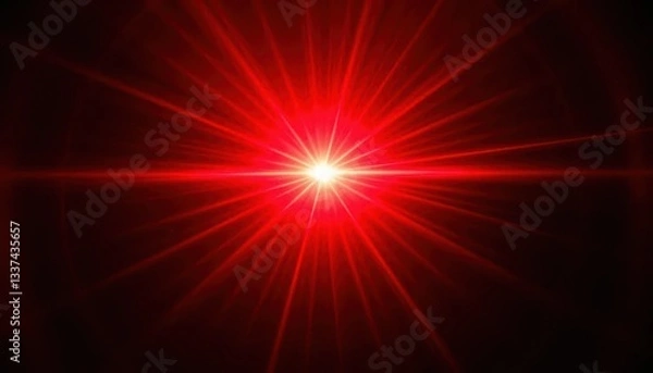 Fototapeta Intense red lens flare bursts across a dark void, glow, background