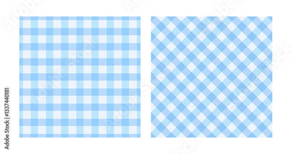 Fototapeta Blue gingham seamless patterns. Checkered texture for napkin, blanket and throw. Textile square geometric backgrounds.