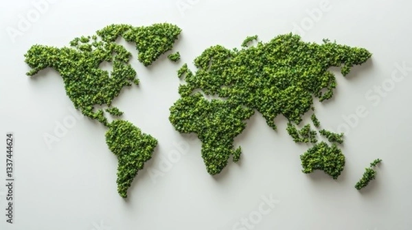 Fototapeta Eco-friendly world map made of greenery, symbolizing sustainability and environment.