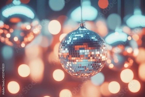 Fototapeta Hanging disco balls with glowing background