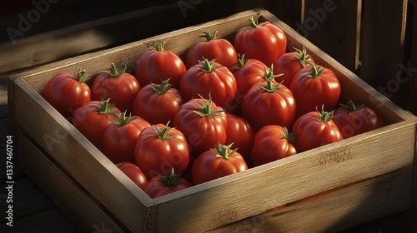 Obraz Wooden crate full of fresh tomatoes