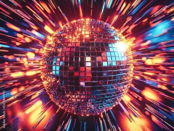 Obraz Exploding disco ball with motion blur