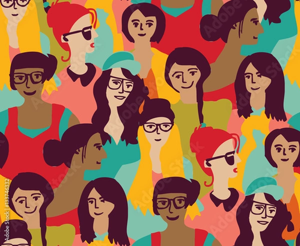 Fototapeta Woman only crowd group color seamless pattern