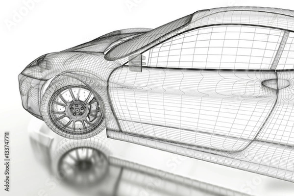 Fototapeta 3D car mesh on a white
