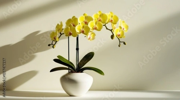 Fototapeta A vibrant, delicate orchid flower with petals shimmering in a bright