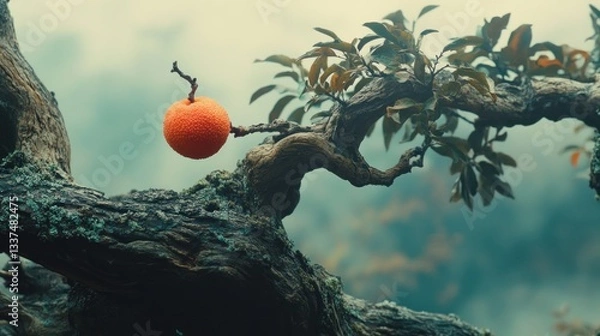 Fototapeta Surreal fruit hanging from branch, evoking a dreamlike atmosphere