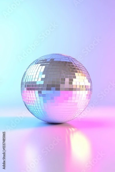 Fototapeta Mirror disco ball on pastel background	