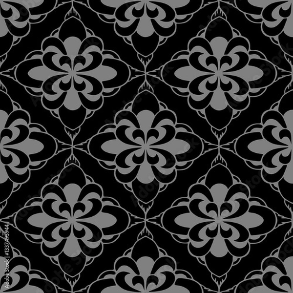 Fototapeta seamless tile pattern of abstract geometric gray elements on a black background, texture, design