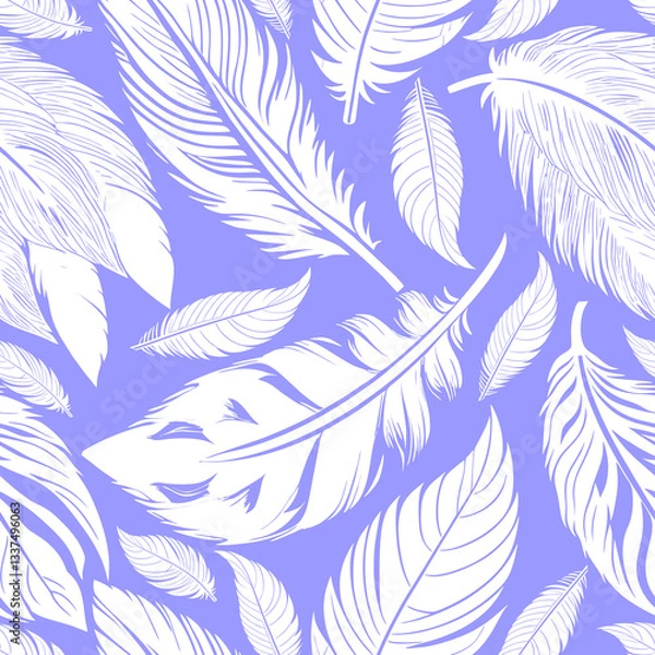 Fototapeta simple bicolor seamless pattern of white feathers on blue background, texture