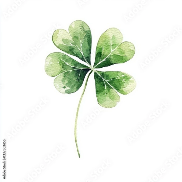 Fototapeta four-leaf clover painted in watercolor, simple and isolated on white
