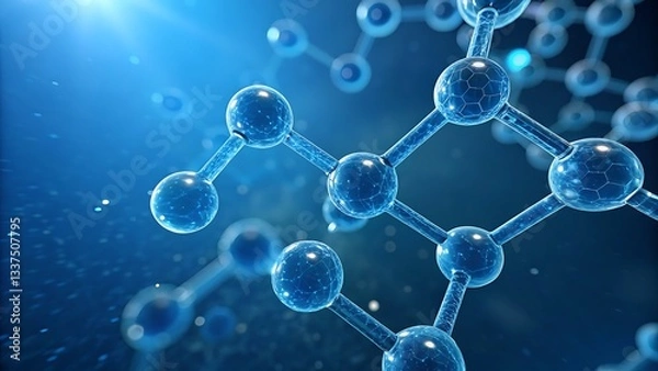 Fototapeta A Mesmerizing Dance Of Interconnected Molecules, A Vibrant Blue Symphony Of Scientific Wonder, With A Stunning 3d Crystalline Structure